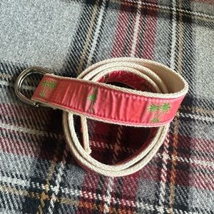 BELTOLOGY 🌴 Women’s Pink & Green ‘Seaside Motif’ Grosgrain & Canvas D Ring Belt